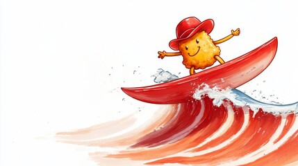 Cartoon Cracker Surfing Red Wave, hat , ocean