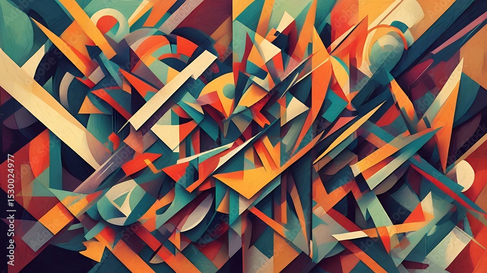 Wall mural abstract composition featuring geometric shapes in a vibrant color palette with dynamic arrangement