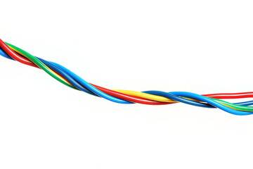 Colorful electrical wire cables twisted together, representing connection and data transmission on a clean white background.