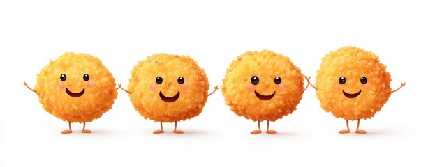 Four Happy Fried Bites, Cartoon Food , Mascot