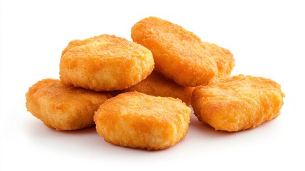 Golden Crispy Chicken Nuggets Stacked on White,Fastfood ,Snacks