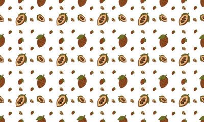 Seamless vector pattern of cocoa beans on transparent background.