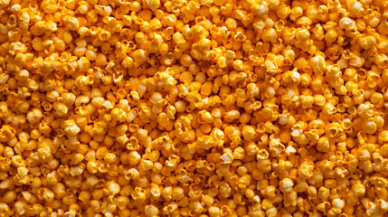 Multicolored popcorn background in gradient from yellow to red, creating a vibrant and playful texture. Ideal for snack-themed designs, party visuals, or colorful food marketing content.