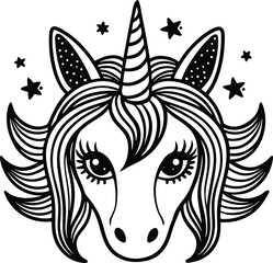 Magical Unicorn Head Illustration Enchanting Line Art Design