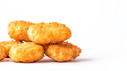 Pile of Crispy Chicken Nuggets on White, Fast Food , Snack food
