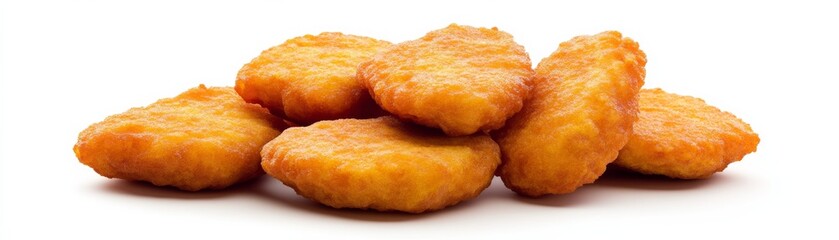 Pile of Crispy Fried Nuggets on White, Fast food , Chicken nugget