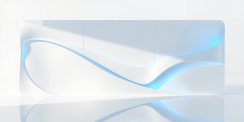 Abstract white structure with blue accent lighting and reflective surface in studio setting