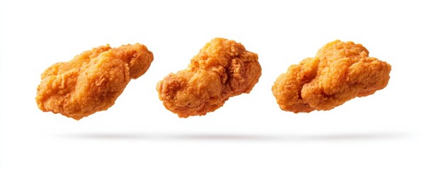 Three Crispy Fried Chicken Pieces on White Background, Fried Chicken , Fast food