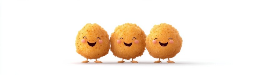 Three Happy Nuggets Standing Together on White, Mascot , Animation