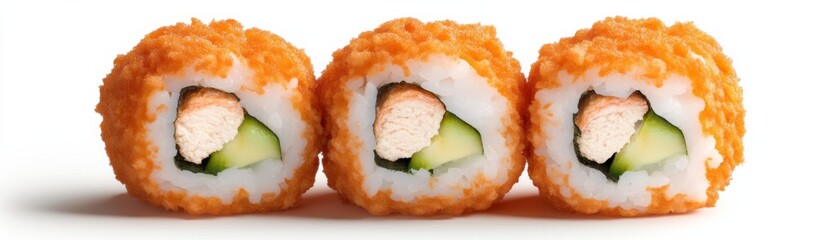 Three Orange Tobiko Sushi Rolls, japanese food, cuisine