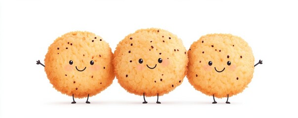Three Smiling Sugar Cookies with Arms and Legs on White, Dessert, Cute food