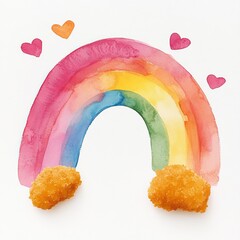 Watercolor Rainbow with Chicken Nuggets and Hearts, Cute, Art