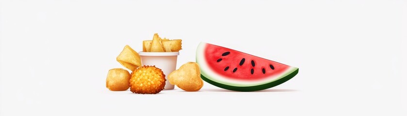 Watermelon Slice and Pastries, Food , Still Life