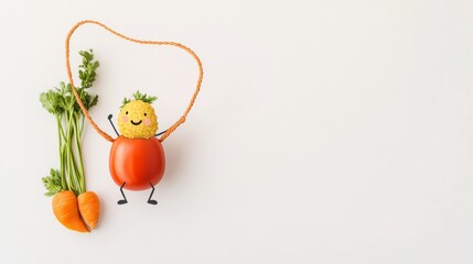 Whimsical Vegetable Character Tomato Body, Smiley Face, Carrot Friends, Creative , Foodart