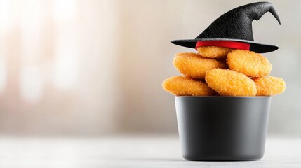 Witch's Hat on Chicken Nuggets Bucket, Halloween, Food Photography