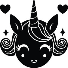 Adorable Unicorn Illustration Magical Creature with Hearts and Stars