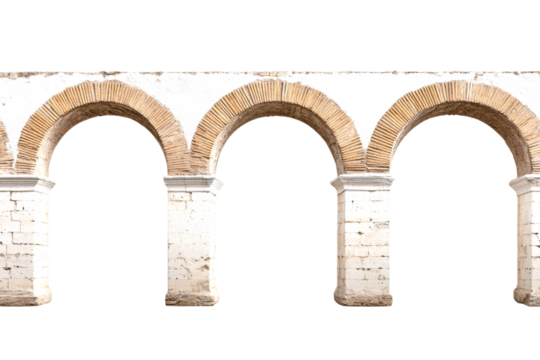 Architectural arches in historic location bright minimalist style isolated on transparent background