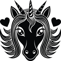 Enchanted Unicorn Head Magical Creature, Mythical Beast, Love Hearts
