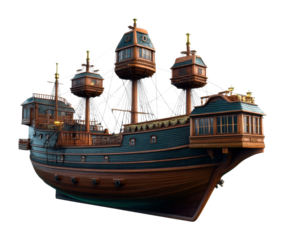 Majestic pirate ship adventure fantasy world 3d model imaginative side isolated on transparent background