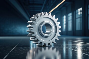Platinum Metal Fabrication Concept, An interlocked platinum cog and steel gear resting together, showcasing industrial design and engineering precision.