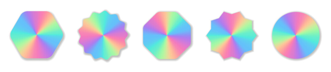 Holographic stickers collection. Hologram labels. Holographic stickers in realistic style. Sticker pack.  Hologram. EPS 10
