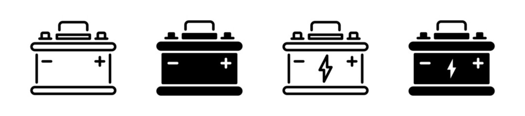 Car accumulator icons. Car battery icons set. Car power battery icons. EPS 10
