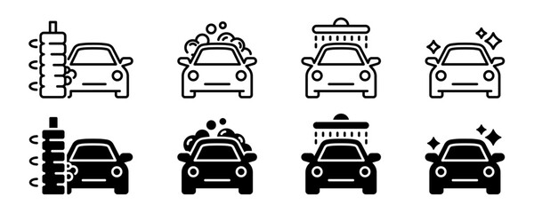 Car wash vector icons set. Car wash icons. Car cleaning service. Car wash. EPS 10