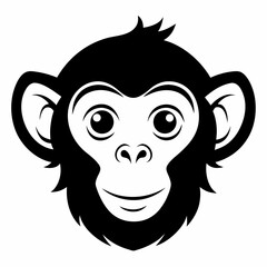 Monkey Head Silhouette Illustration on White Background for Graphic Design Banners and Creative Projects