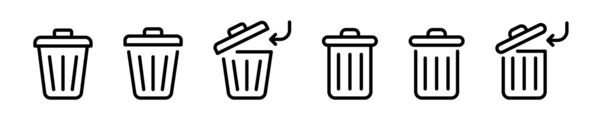 Trash bin icons. Trash can vector icon set. Delete symbols. Rubbish basket.