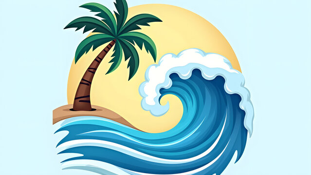 Ocean Wave and Palm Tree Design for Summer Vacation Projects