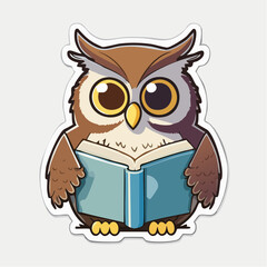 Cartoon owl reading a little book beneath a lamp, perfect for whimsical sticker lovers.