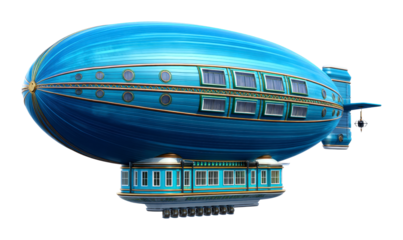 Majestic airship journey fantasy world vibrant atmosphere aerial perspective isolated on transparent background