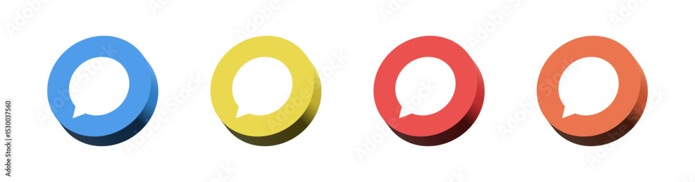 Poster set of 3D chat bubble or speech bubble icons in vibrant colors, perfect for representing comments, chat, and online communication and digital dialogue for social media, technology