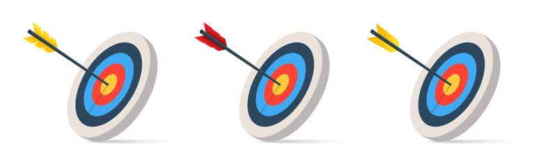 Archery target with arrow vector illustration. Realistic archery targets illustration. Target with arrow collection. Goal achievement concept. EPS 10