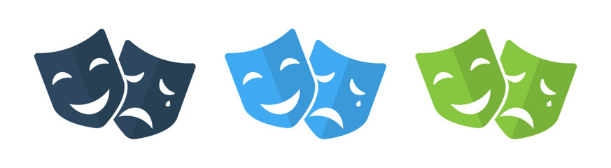 Theatre mask icon. Theatrical mask icon set. Masquerade vector icons. Mask icon. Comedy and tragedy theatrical masks icons. Comic and tragic mask. Vector
