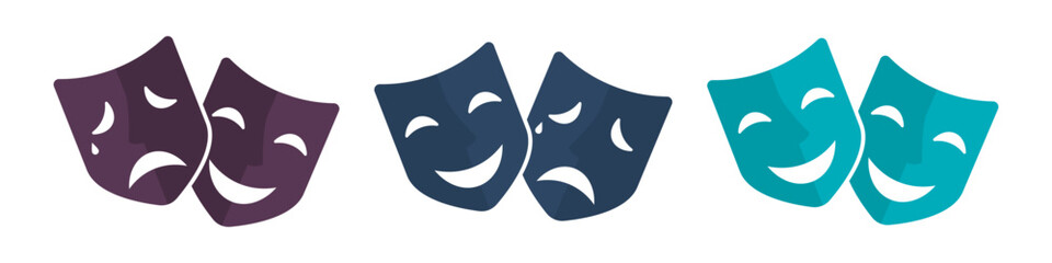 Theatre mask vector icon set. Masquerade vector icons. Comic and tragic mask icons. Theatrical masks. Comic and tragic mask set. Vector