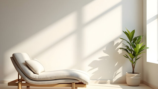 Modern Minimalist Lounge Space with Cozy Chaise in Sunlit Room for Interior Design Inspiration
