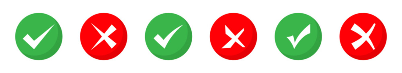 Checkmark and X mark icons. Checkmark vector icon set. Tick and cross icons. Checkbox signs. Vector