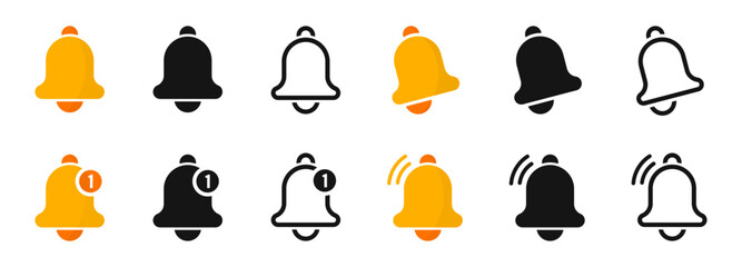 Notification bell vector icon set. Incoming message symbol. New message notofication icons collection. Alarm symbol. Vector