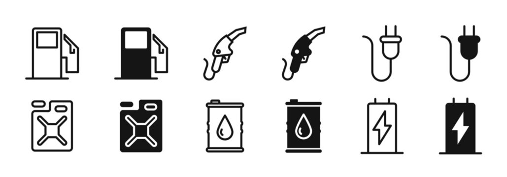 Fuel icons. Electro car charging station. Petrol station icon set. Fuel vector icons. Fuel icon set. Charging station.  EPS 10