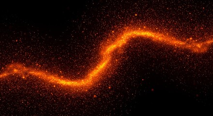 Abstract Orange Particle Sparkle Glitter Wave on a Dark Background
