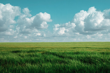 Obraz premium Serene Green Field Under a Cloudy Sky