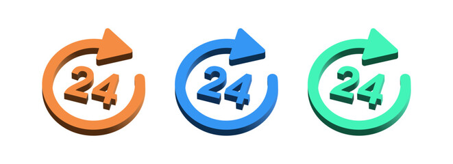 Vibrant 3D 24-hour service icons with an arrow loop featuring 