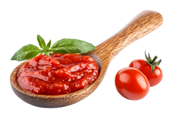 Making fresh tomato sauce cooking process kitchen food rustic setting isolated on transparent background