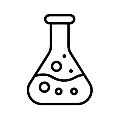 Laboratory reaction vessel with liquid and bubbles in outline design  