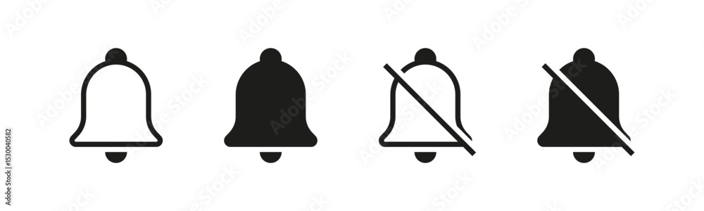 Poster notification bell icon set alarm symbol. incoming inbox new message notification icon. no bell off, 