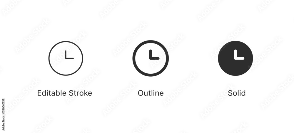 Leinwandbilder time and clock icons set in flat style, timer symbol watch later sign in filled, line, outline icon for ui apps and website