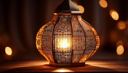 a decorative lamp is illuminated with a warm glowing light