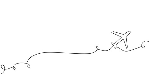 travel art continuous one outline line plane illustration doodle icon vector. trip line plane flight sketch air airplane fly world background airport path single aircraft drawn business road linear