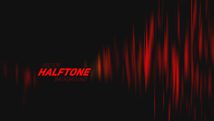 Abstract vector torn red halftone sound wave. Scrathed dotted texture element.